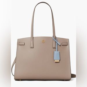 Tory Burch Leather Tote Bag Walker Satchel Gray